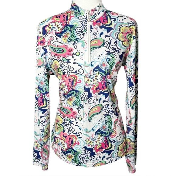 Sansoleil Tops - SanSoleil UPF 50+ Cooling Floral‎ Paisley Mesh Detail Long Sleeve Quarter Zip Lg